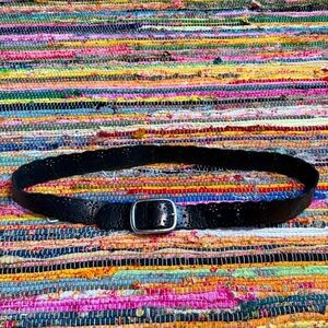 Vintage Black Perforated Leather Belt with Silver Buckle – 37” Max Waist